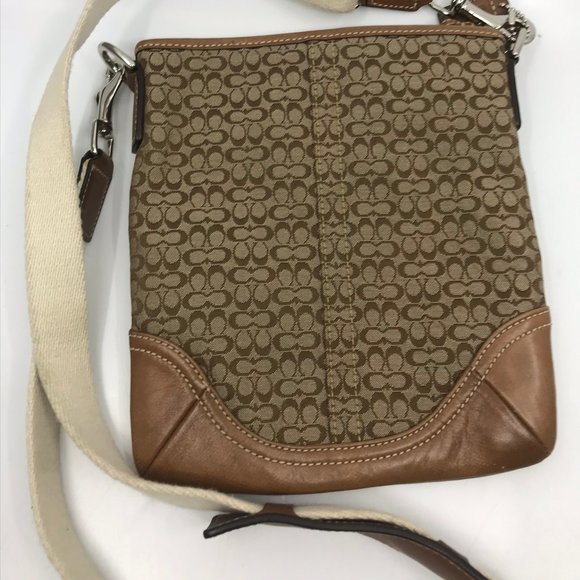 COACH Brown Tan Fabric Leather Combo CrossBody Bag - Picture 4 of 7